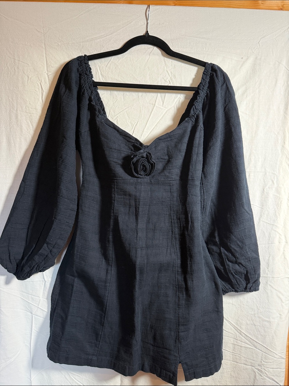 Free People Black Long Sleeve Rose-Embellished Mini Dress true size small